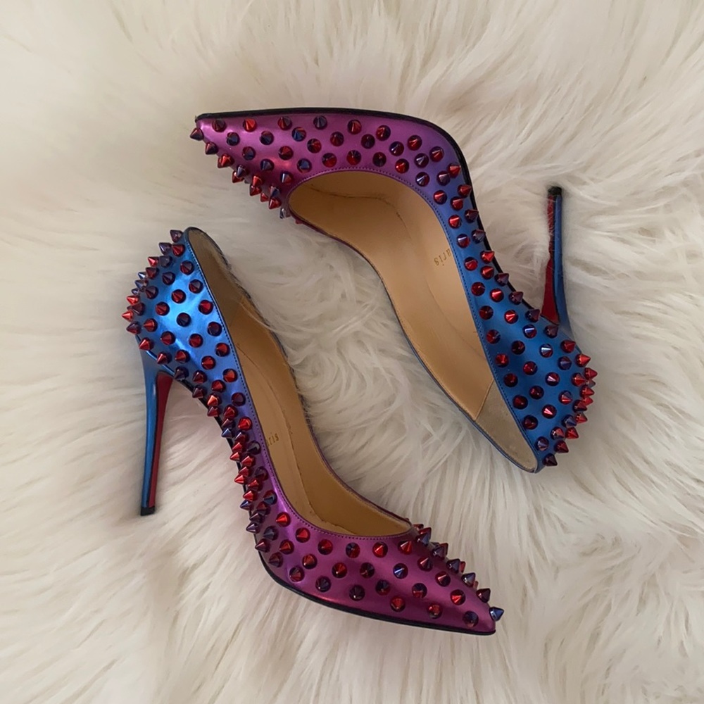 LOUBOUTIN SO KATE MULTICOLOR SPIKED LEATHER HEELS - Picture 1 of 8